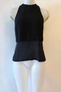 Womens A.L.C. Black Sleeveless Mixed Media Wool Viscose Layered Halter Top 6 * - Picture 1 of 6