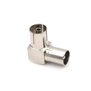 TV Aerial Right Angle Plug/Socket Male/Female Adaptor Convertor Metal - Picture 1 of 5