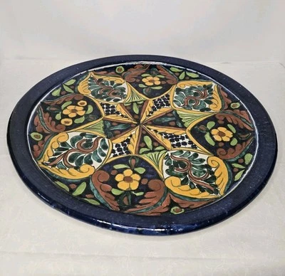 Plato colgante de pared vintage de cerámica de arte popular mexicano pintado a mano 18,5" redondo Foto 1 de 4