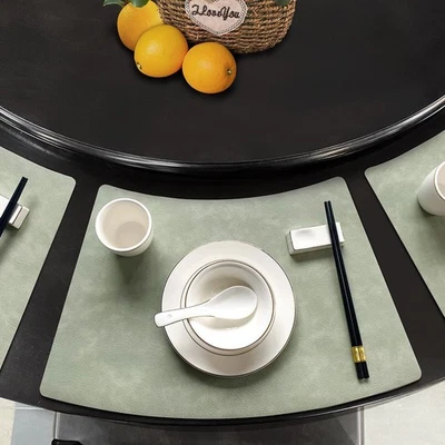 Leather Round Table Washable Placemats, Black Thick Faux Leather Heat Resista... - Image 1 of 4