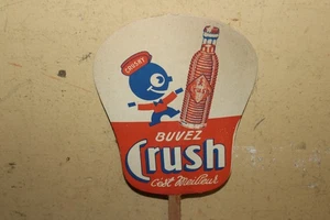 Vintage 1930s Orange Crush W/Crushy Krinkle Soda Pop Bottle 2 Side Hand Fan Sign - Picture 1 of 8