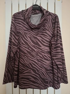 Cotton Traders Cowl Neck Animal Print Knitted Top. Size 18(45"). Plum Mix - Picture 1 of 2