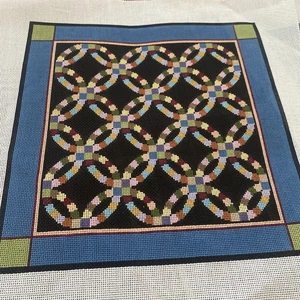 Susan Roberts Wedding Rings Quilt Pattern Handpainted Needlepoint Canvas HP New - Picture 1 of 2