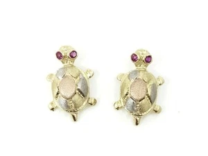 14k multi color gold turtle full body earrings push back fine gift jewelry 3g - Picture 1 of 11