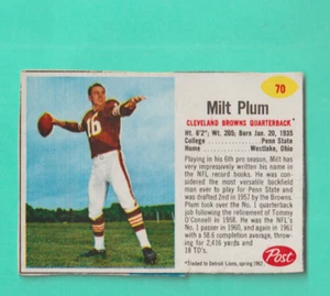 1962 POST MÜSLIKARTE # 70 MILT PFLAUME CLEVELAND BROWNS EX - Bild 1 von 2