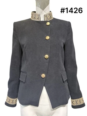 Chaqueta forrada ZARA Damas L Terciopelo Negro Dorado Bordado Cuello Puños Foto 1 de 4