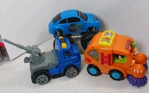 Lot of 3 Preschool Toy Vehicles – Monster Truck, Street Sweeper, Cannon Truck - Picture 1 of 4