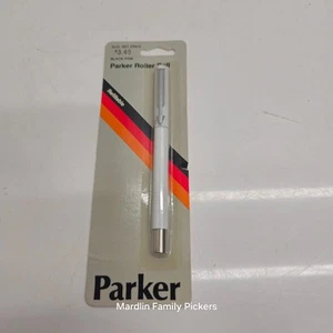 Bolígrafo Parker Roller 03723 Blanco Negro Punta Fina Borde Inoxidable De Colección Nuevo de Lote Antiguo - Imagen 1 de 7