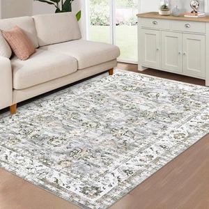 Washable Area Rug Vintage Distressed Floral Living Room Rug Non-Slip Stain Re... - Picture 1 of 7