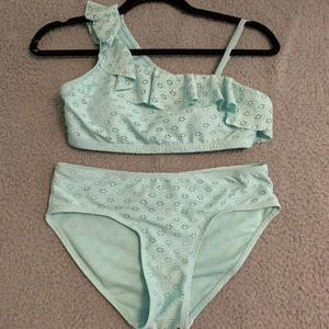 Justice Swim suit ruffled cutout 2 pc bikini XL 14/16 mint color Beach Cruise - Picture 1 of 11