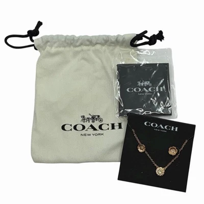 Coach Signature Piedra Rosa de Té Pendientes Collar 3 Piezas Conjunto de Joyería Nuevo Foto 1 de 4
