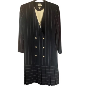 Vintage Leslie Fay Nadelstreifen zweireihig Drop Waist Faltenrock Kleid Gr. - Bild 1 von 6