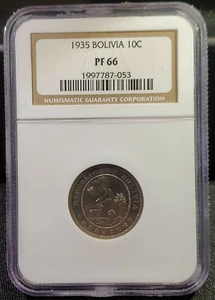 1935 BOLIVIA REPUBLIC Proof 10 CENTAVOS COIN NGC PF 66 DIEZ CENTAVOS - Picture 1 of 7