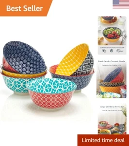 Colorful Ceramic Bowls Set - 6-Piece Deep Bowls for Ramen, Pasta, Salad - Dis... - Picture 1 of 9