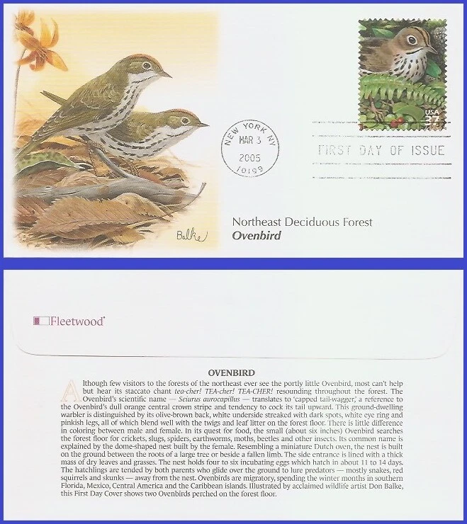 USA5 #3899h U/A FLEETWOOD FDC   Ovenbirn Deciduous Forest - Imagem 1 de 1
