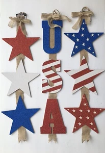 Labor Day Red White Stripe Red "USA" Vertical Letters  Sign 3 Tiered 26" in. - Picture 1 of 5