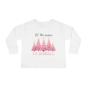 Tis The Season To Sparkle Pink Christmas Trees Toddler Long Sleeve Tee - Picture 1 of 9