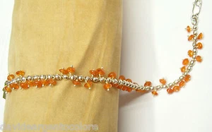 Bracciale in Argento 925 con Agata arancione naturale - Braccialetto Pietre Dure - Picture 1 of 2
