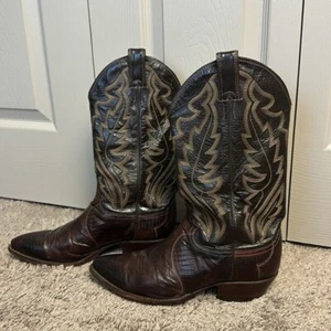 VTG Justin Men’s Cowboy Boots Chocolate Iguana Lizard Leather 8306 USA Size 8.5D - Picture 1 of 11