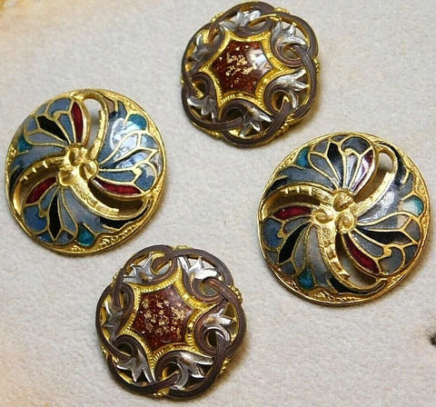 Antique Vtg BUTTON 4 Brass Enamel Two Have Gold Foil NICE! #K2 Cover