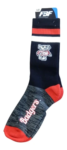 Wisconsin Badgers Mens Large Socks Player Script Mascot Football Sport Black Red Cover