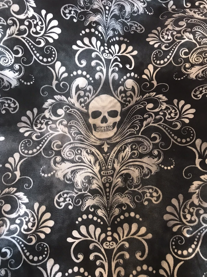Skull Fabric Skull Damask Timeless Treasures C3759 Cotton 34”x44” Tattoo - Image 1 of 2
