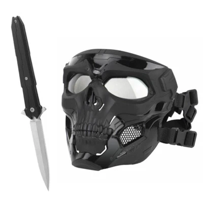 Máscara facial completa táctica calavera cosplay asistida por resorte cuchillo de bolsillo abierto plegable Foto 1 de 4
