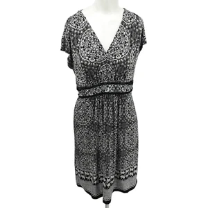 Soma Intimates V Neck Stretchy Pajama Dress Size M Black White Womens PJs Soft - Picture 1 of 14