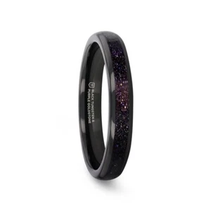 Thorsten ASTRUM Tungsteno Nero con Intarsio Pietra Oro Blu e Viola Schiacciato 4mm - Foto 1 di 4
