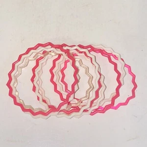 Vintage 80s Rubber Zig Zag Stack Bracelets Pink White Glittered 9 piece Set - Picture 1 of 9