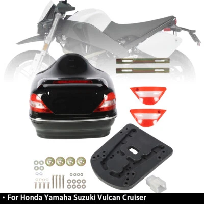 Universal Motorcycle Trunk Luggage Tail Box Pack W/ Tail Light Tour Pack Black - Image 1 of 4