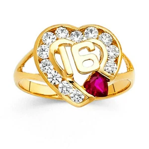 14k Gold Sweet Sixteen 16 Heart Ring Anillo de Oro Corazón Dieciséis - Picture 1 of 1