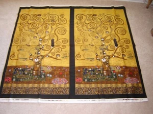 cotton fabric artist GUSTAV KLIMT tree of life panel SET OF TWO robert kaufman - Picture 1 of 3