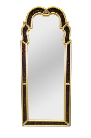 Vintage Carvers Guild Queen Anne Style Mirror Gilded W/ Faux Tortoise Shell 64" Cover