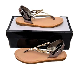 NINE WEST Suzie Metal Comb Womens Flats Strappy Thong Sandals Shoes UK 3 - Picture 1 of 7