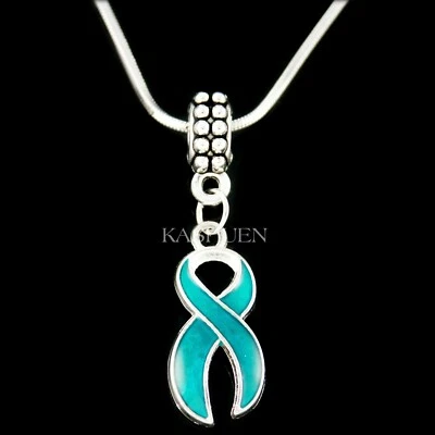 Collana Consapevolezza Myasthenia Gravis Nastri Ovarici E Cervicali Blu Teal - Immagine 1 di 4