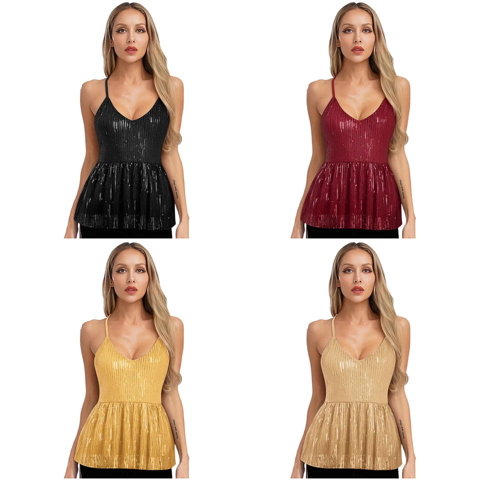 Women's Stylish V-Neck Sleeveless Sparkly Sequin Vest Waistcoat for Rave Night - Image 1 of 3