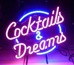 17"x14"COCKTAILS & DREAMS Neon Sign Light Beer Bar Pub Party Visual Artwork Gift - Picture 1 of 1