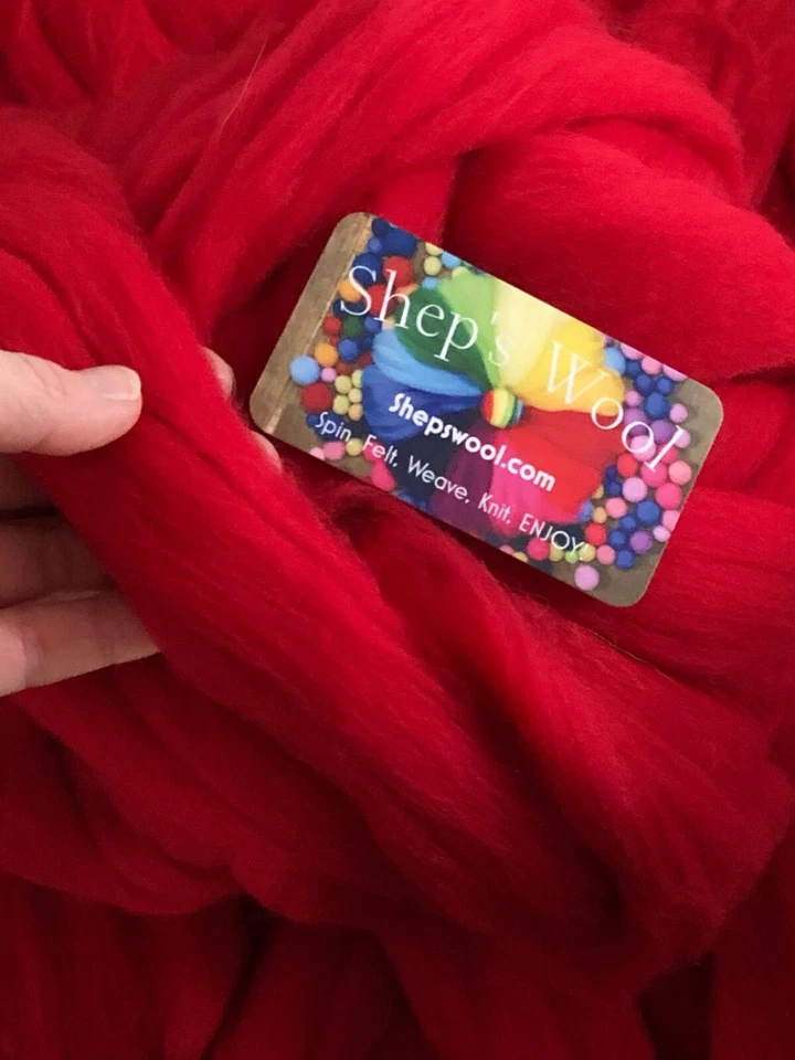 Red Wool Roving - Spin into Yarn, Needle Felt wet felt Crafts, Red Merino - Image 1 of 4