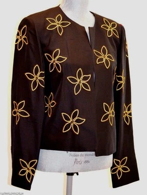 Blazer Maggy L Bolero Seda Dorado Cuentas Bordado Floral Chaqueta Ligera Top 10 NUEVO Foto 1 de 4