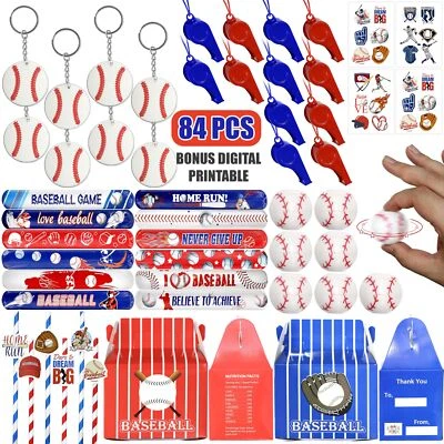 84 Pcs Baseball Party Favors - 12 Set Treat Box Keychains Baseball Wristbands... - Image 1 of 4
