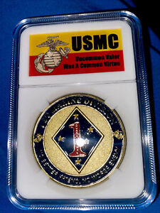 1st Division Marine Corps Challenge Coin In Display Case USMC