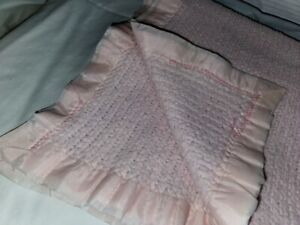 VTG Baby Esmond Chatham Blanket Pink Nylon Trim Solid Color Thermal Waffle Weave