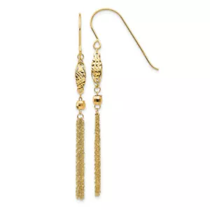 14K Solid Yellow Gold Bead Chain Dangle Earrings - Picture 1 of 4
