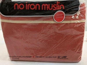Vintage Muslin Double Flat Sheet 81" x 96" - Slightly Irregular - Orange Brown - Picture 1 of 8