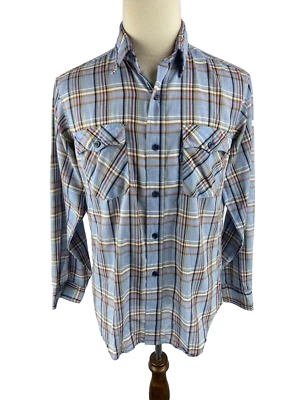 Camisa de Colección Años 70 80 LEVI'S Vaquero Occidental Botón Franela a Cuadros Ajuste Regular Talla L Foto 1 de 4