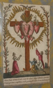 grande Image pieuse XVIIIe mon couer et ma croix sont les deux sieges - Foto 1 di 1