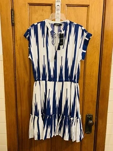 Ralph Lauren tassel tie neck short sleeve linen dress blue white NWT sz 10 $165 - Picture 1 of 10