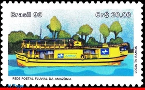 2243 BRASILE 1990 AMAZON RIVER RETE POSTALE, POSTA, NAVI, MI# 2353 C-1677, MNH  - Foto 1 di 2