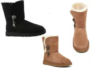 NEW UGG Women's Australia Geniune Sheepskin Briana Boot Black/Brown Ret $184.99 - Picture 1 of 2